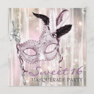 Pink Schwarze Weiße Sweet 16-Maskenball Einladung
