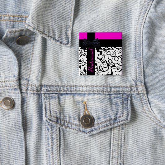 Pink-schwarzer Damast-Button Button (Beispiel)