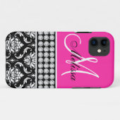 Pink, schwarzer Damast Druckdiamanten Case-Mate iPhone Hülle (Rückseite (Horizontal))