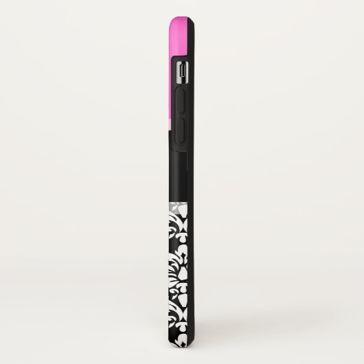 Pink-schwarzer Damast-Monogramm-Name Case-Mate iPhone Hülle (Hinten/Links)