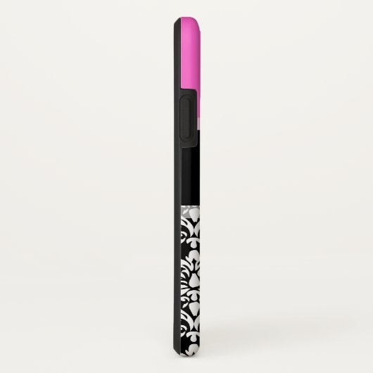 Pink-schwarzer Damast-Monogramm-Name Case-Mate iPhone Hülle (Hinten/Rechts)