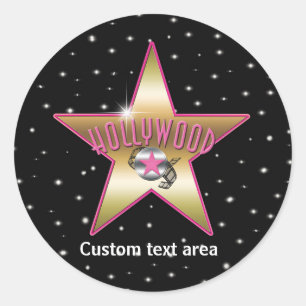 Pink Schwarzer Hollywood Gold Star Party Aufkleber