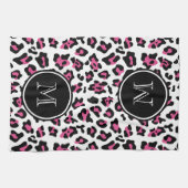 Pink-schwarzer Leopard-Tierdruck mit Monogramm Handtuch (Horizontal)