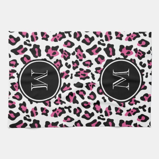 Pink-schwarzer Leopard-Tierdruck mit Monogramm Handtuch (Horizontal)