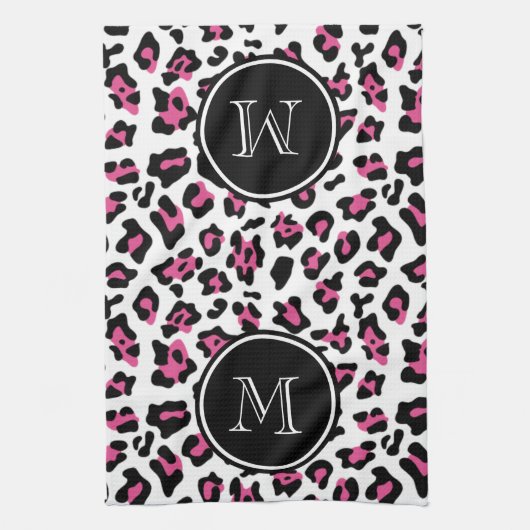 Pink-schwarzer Leopard-Tierdruck mit Monogramm Handtuch (Vertikal)