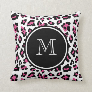 Pink-schwarzer Leopard-Tierdruck mit Monogramm Kissen