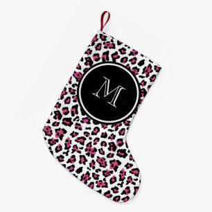Pink-schwarzer Leopard-Tierdruck mit Monogramm Kleiner Weihnachtsstrumpf