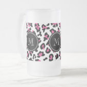 Pink-schwarzer Leopard-Tierdruck mit Monogramm Mattglas Bierglas (Vorderseite Links)