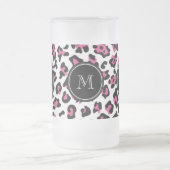 Pink-schwarzer Leopard-Tierdruck mit Monogramm Mattglas Bierglas (Mittel)