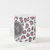 Pink-schwarzer Leopard-Tierdruck mit Monogramm Mattglastasse (Vorderseite Links)