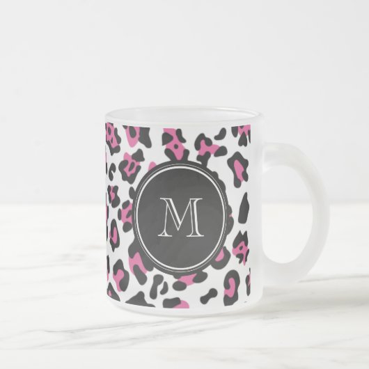 Pink-schwarzer Leopard-Tierdruck mit Monogramm Mattglastasse (Rechts)