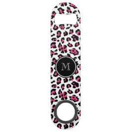Pink-schwarzer Leopard-Tierdruck mit Monogramm Speed Flaschenöffner