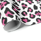 Pink-schwarzer Leopard-Tierdruck-Muster Geschenkpapier (Rolleneckpunkt)