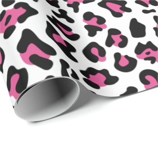 Pink-schwarzer Leopard-Tierdruck-Muster Geschenkpapier (Rolleneckpunkt)