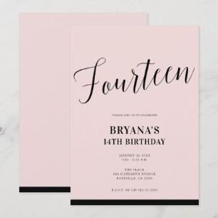Pink Schwarzes modernes minimal Schrift vierzehn 1 Einladung