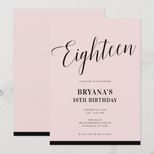 Pink Schwarzes modernes minimalistisches Skript Ac Einladung