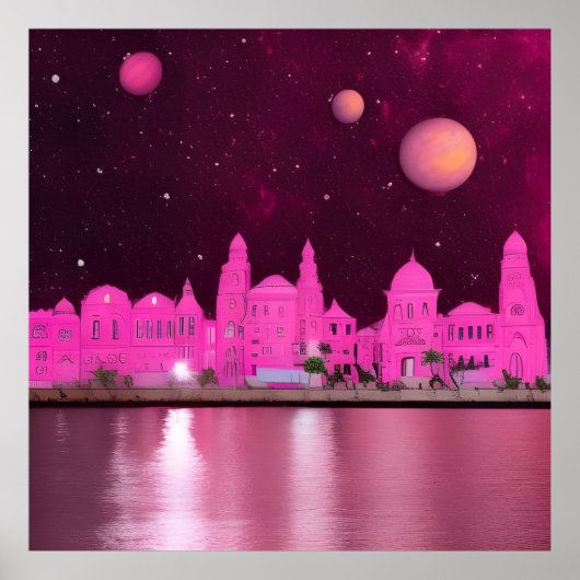 Pink Science Fantasy City Poster (Vorne)