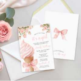 Pink Scoop Ice Cream Bow Summer Baby Dusche Einladung