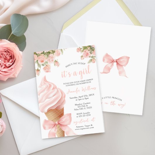 Pink Scoop Ice Cream Bow Summer Baby Dusche Einladung