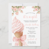 Pink Scoop Ice Cream Bow Summer Baby Dusche Einladung (Vorderseite)