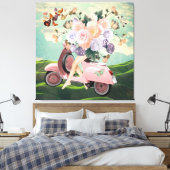 Pink Scooter-Beine Bouquet & Sky Retro Collage Leinwanddruck (Insitu (Schlafzimmer))