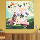 Pink Scooter-Beine Bouquet & Sky Retro Collage Leinwanddruck (Insitu (Wohnzimmer))