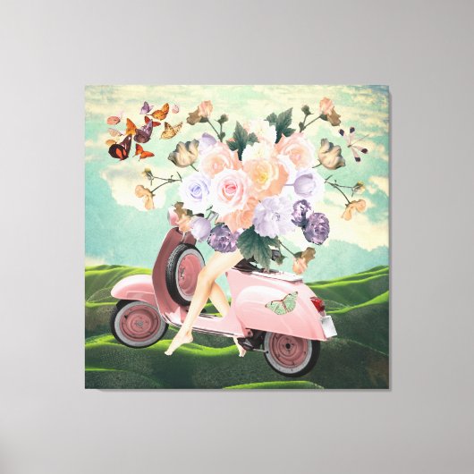 Pink Scooter-Beine Bouquet & Sky Retro Collage Leinwanddruck (Vorderseite)