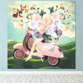 Pink Scooter-Beine Bouquet & Sky Retro Collage Leinwanddruck (Insitu (Holzboden))