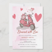 Pink Scooter Hearts Valentinstag Brautparty Einladung (Vorderseite)