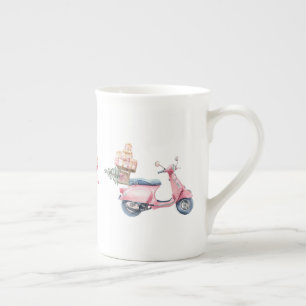 Pink Scooter Weihnachtseinkaufsfahrt Porzellantasse