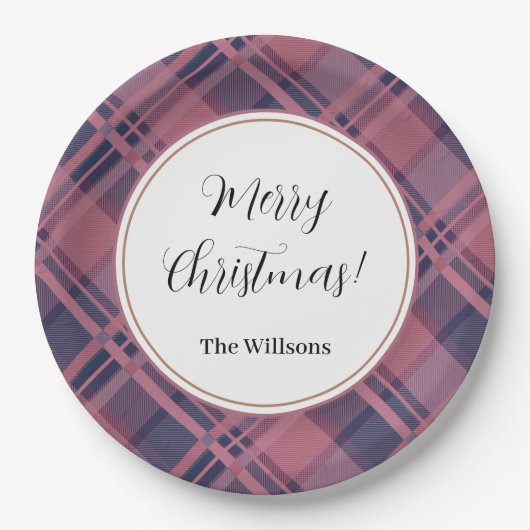 Pink Scottish Lady Tartan Pattern Merry Christmas Pappteller (Vorderseite)