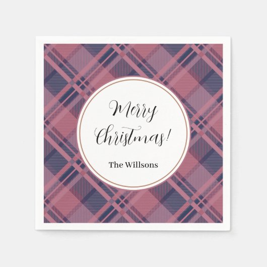 Pink Scottish Lady Tartan Pattern Merry Christmas Serviette (Vorderseite)