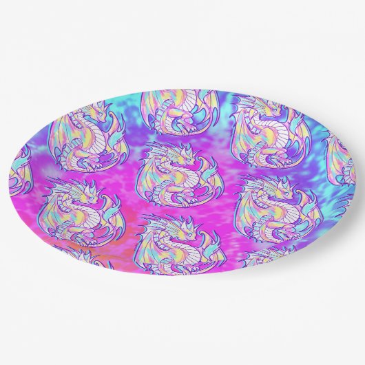 Pink Scribble Niedlich Girly Dragon Wyvern Inugami Pappteller (Schrägansicht)