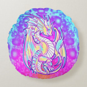 Pink Scribble Niedlich Girly Dragon Wyvern Inugami Rundes Kissen