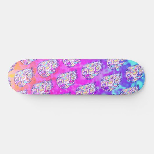 Pink Scribble Niedlich Girly Dragon Wyvern Inugami Skateboard (Horizontal)