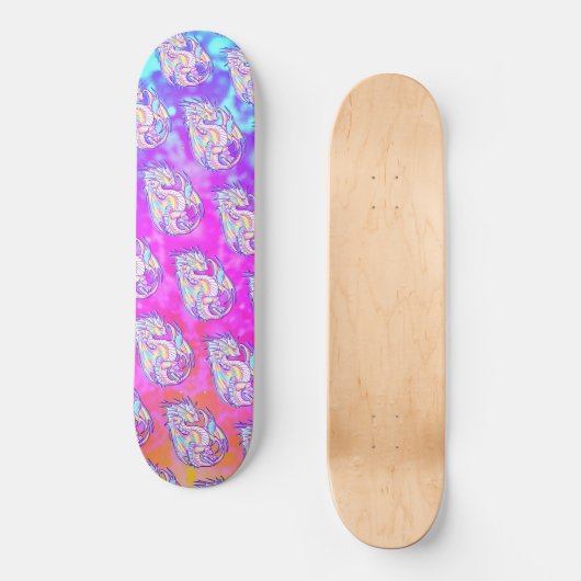 Pink Scribble Niedlich Girly Dragon Wyvern Inugami Skateboard (Vorderseite)