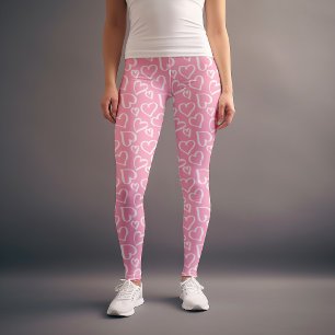 Pink Scribbled Herz Muster Leggings