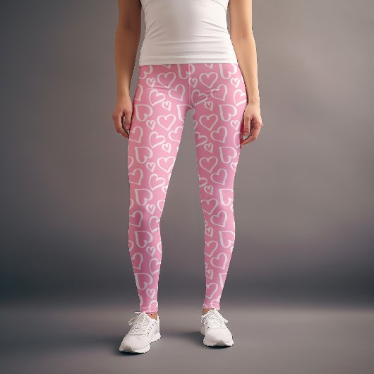 Pink Scribbled Herz Muster Leggings