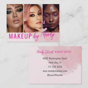 Pink Script 3 Foto Watercolor Make-up Visitenkarte