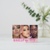 Pink Script 3 Foto Watercolor Make-up Visitenkarte (Stehend Vorderseite)