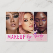 Pink Script 3 Foto Watercolor Make-up Visitenkarte (Vorderseite)