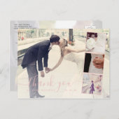 Pink Script 4 Foto Collage Wedding Vielen Dank Postkarte (Vorne/Hinten)