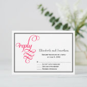 Pink-Script-Antwort-Karte für tiefe Rose RSVP Karte (Stehend Vorderseite)
