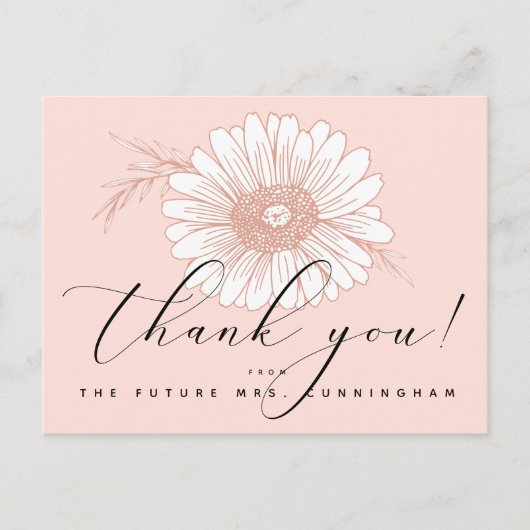 Pink Script Blume Brautparty Vielen Dank Postkarte (Vorderseite)