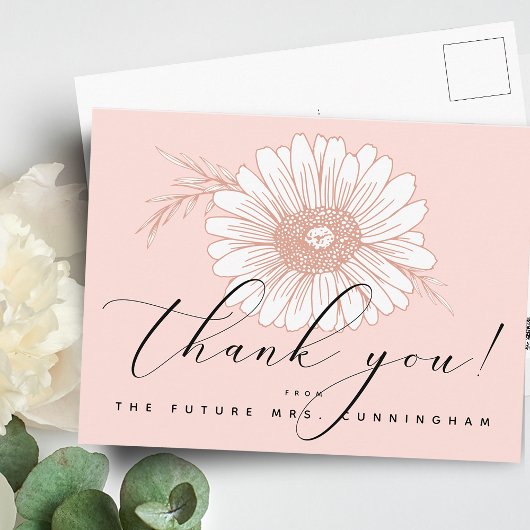 Pink Script Blume Brautparty Vielen Dank Postkarte