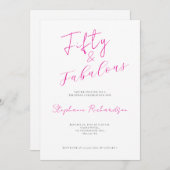 Pink Script Fifty and Fabulous 50th Birthday Party Einladung (Vorne/Hinten)
