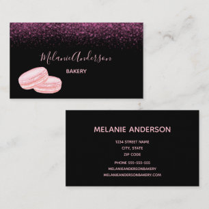 Pink Script Glitzer Macarons Bäckerei  Visitenkarte