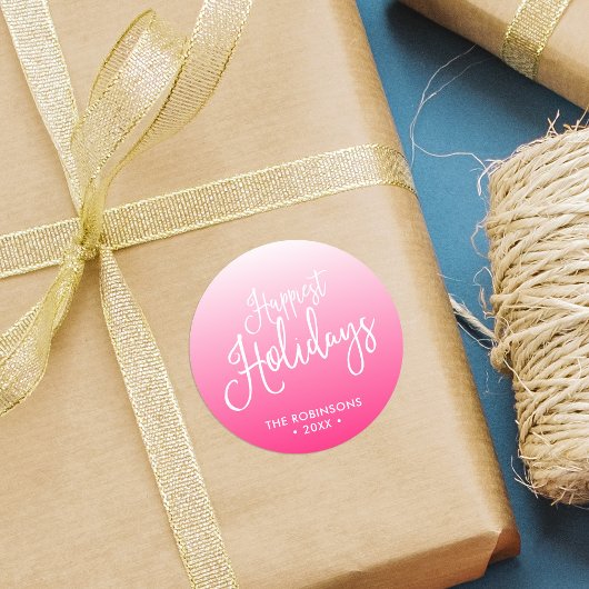 Pink Script glücklich Feiertage Urlaub Runder Aufkleber