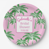 Pink Script Green Palm Tree Brautparty Custom Pappteller (Vorderseite)