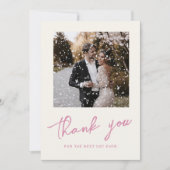 Pink Script Handgezeichnet Trendy Wedding Foto Dankeskarte (Vorderseite)